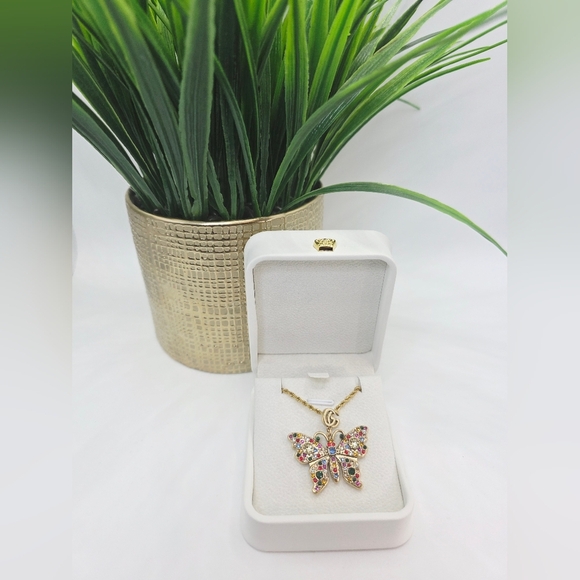 GUCCI Butterfly Pendant Necklace with Multicolor Crystals - Picture 6 of 7